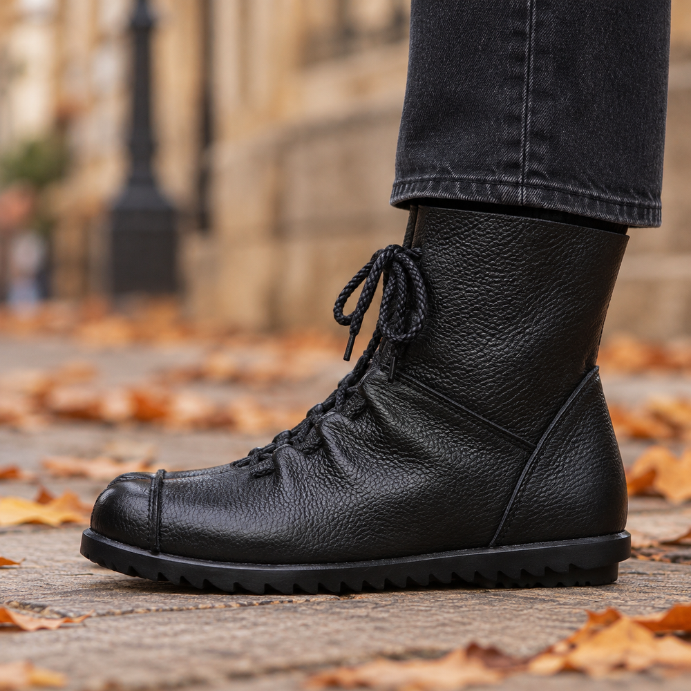 Cortona Lace-Up Boots in Black (side view)