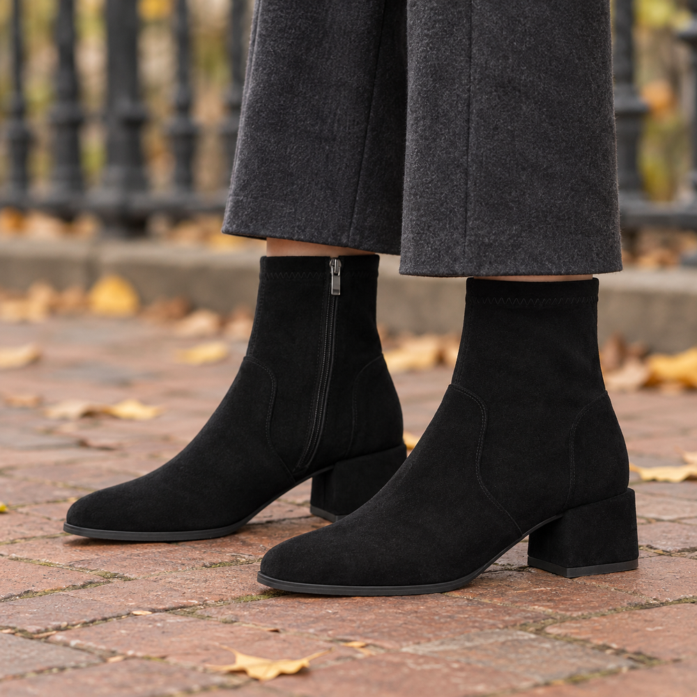 Certaldo Ankle Boots in Black Suede (on foot)