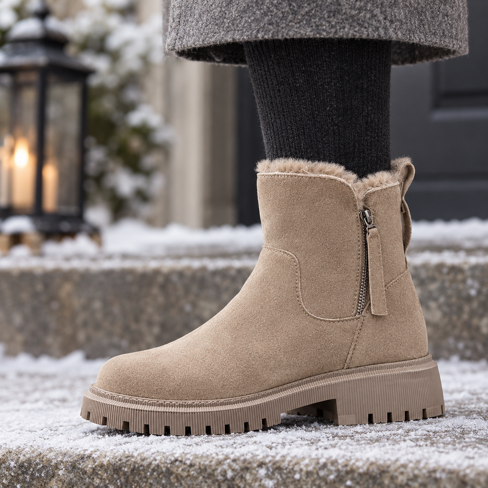 Cortina Snow Boots in Sand (side view)
