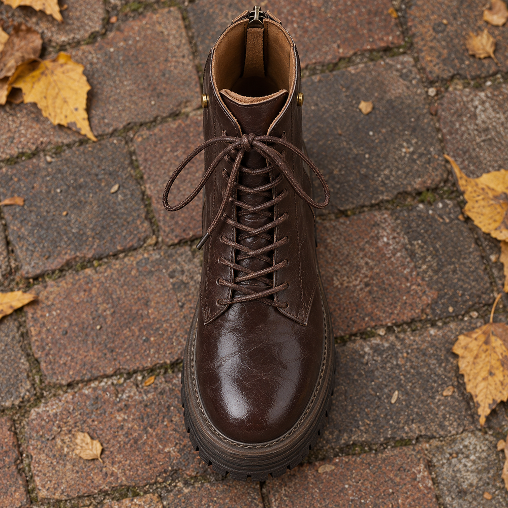 Empoli Lace-Up Boots in Espresso (inside view)