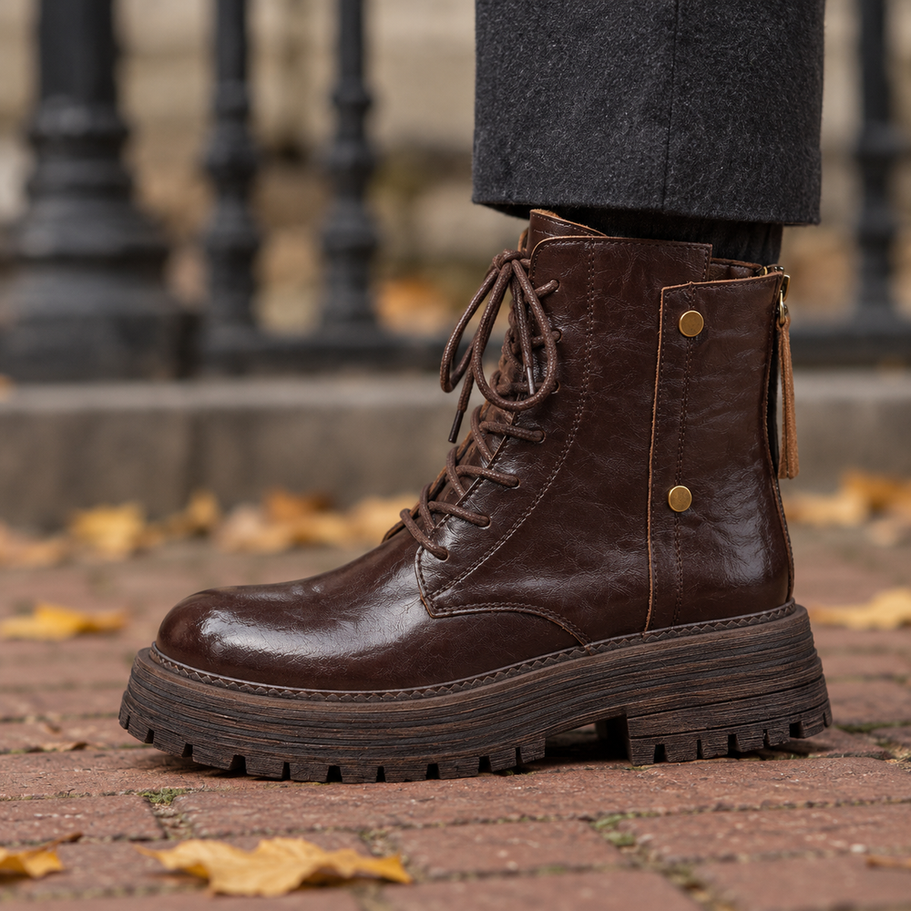 Empoli Lace-Up Boots in Espresso (side view)