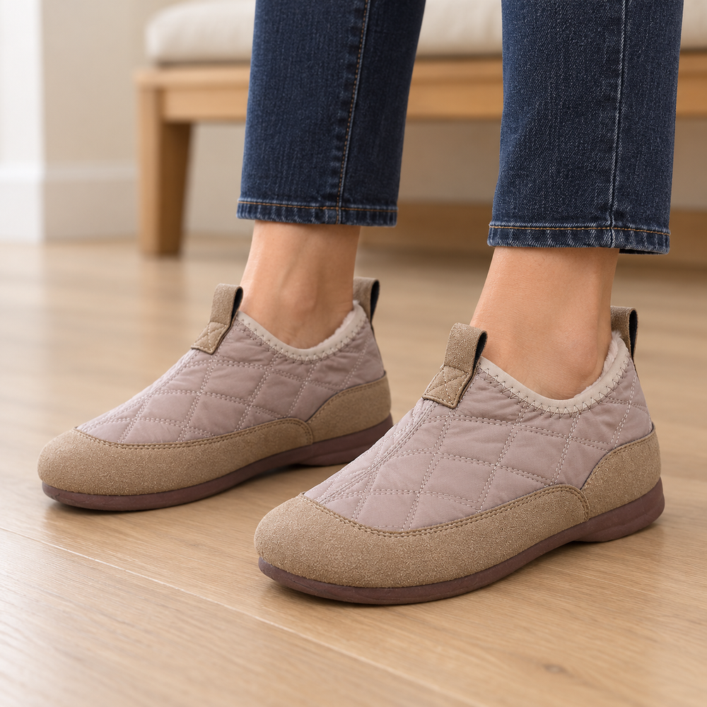 Cervia Orthopedic Slip-On Shoes in Taupe (on foot)