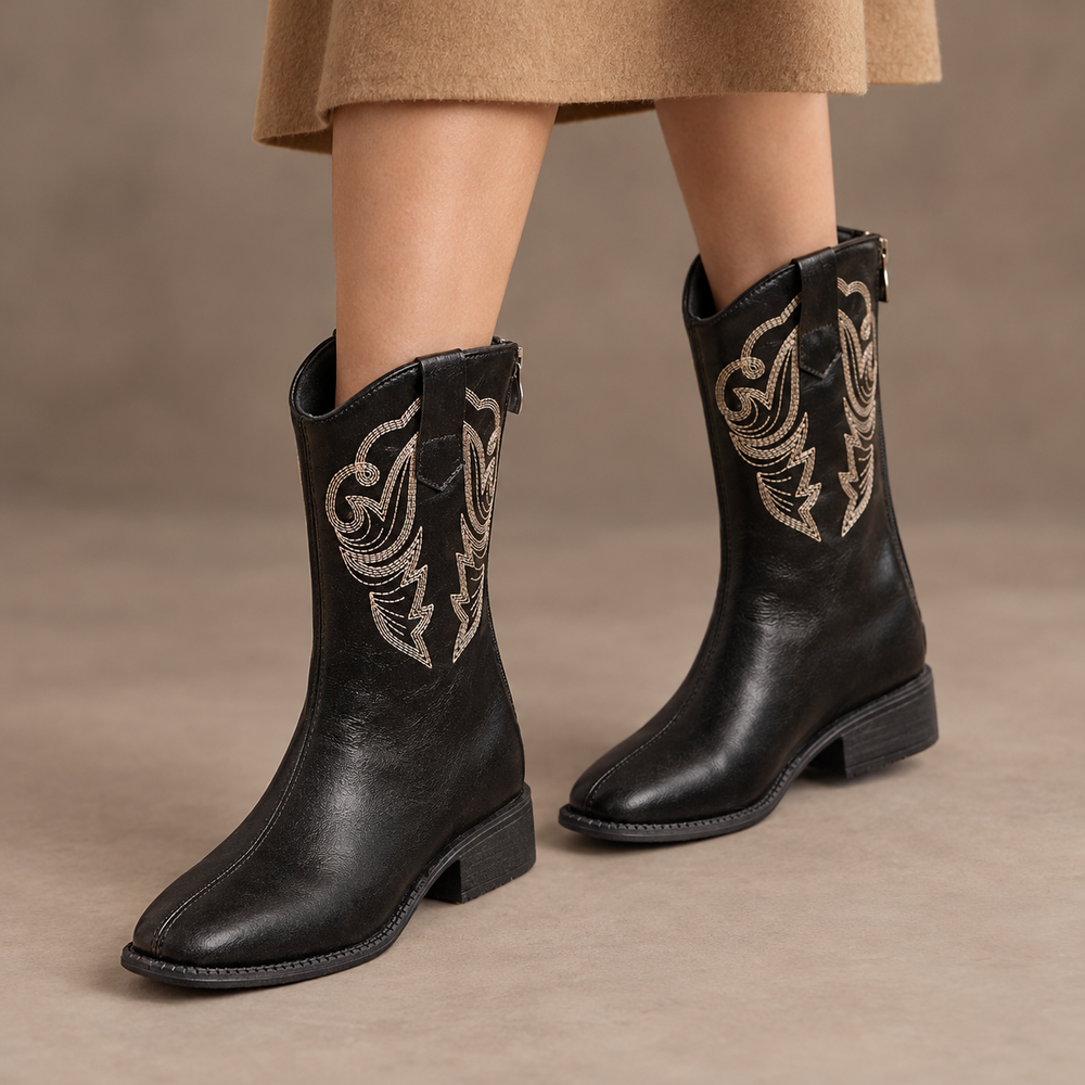 Pescia Western Boots in Black (on foot)