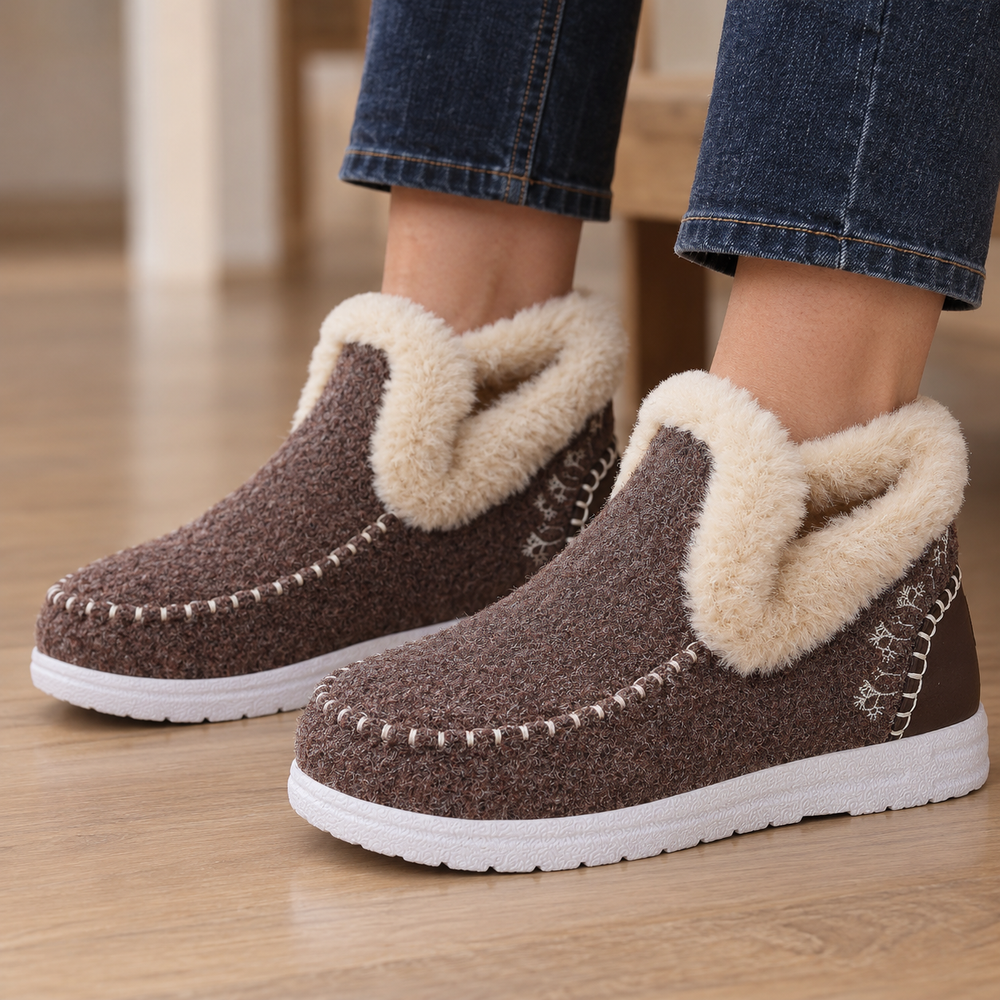 Scanno Orthopedic Moccasins in Chocolate (on foot)