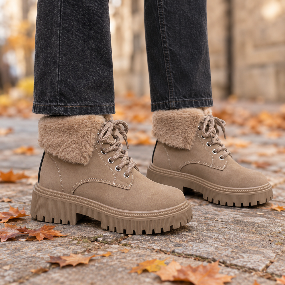 Radda Lace-Up Boots in Taupe (on foot)