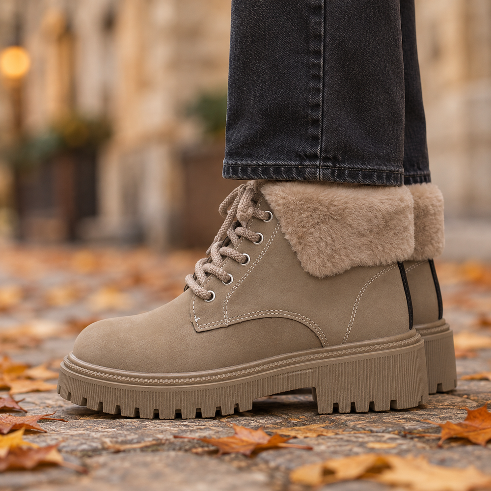 Radda Lace-Up Boots in Taupe (side view)