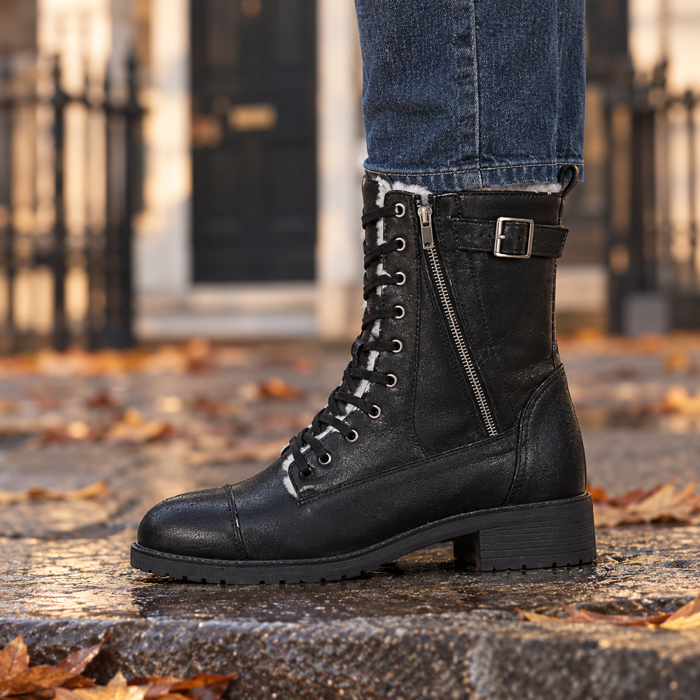 Poppi Lace-Up Boots in Black (side view)