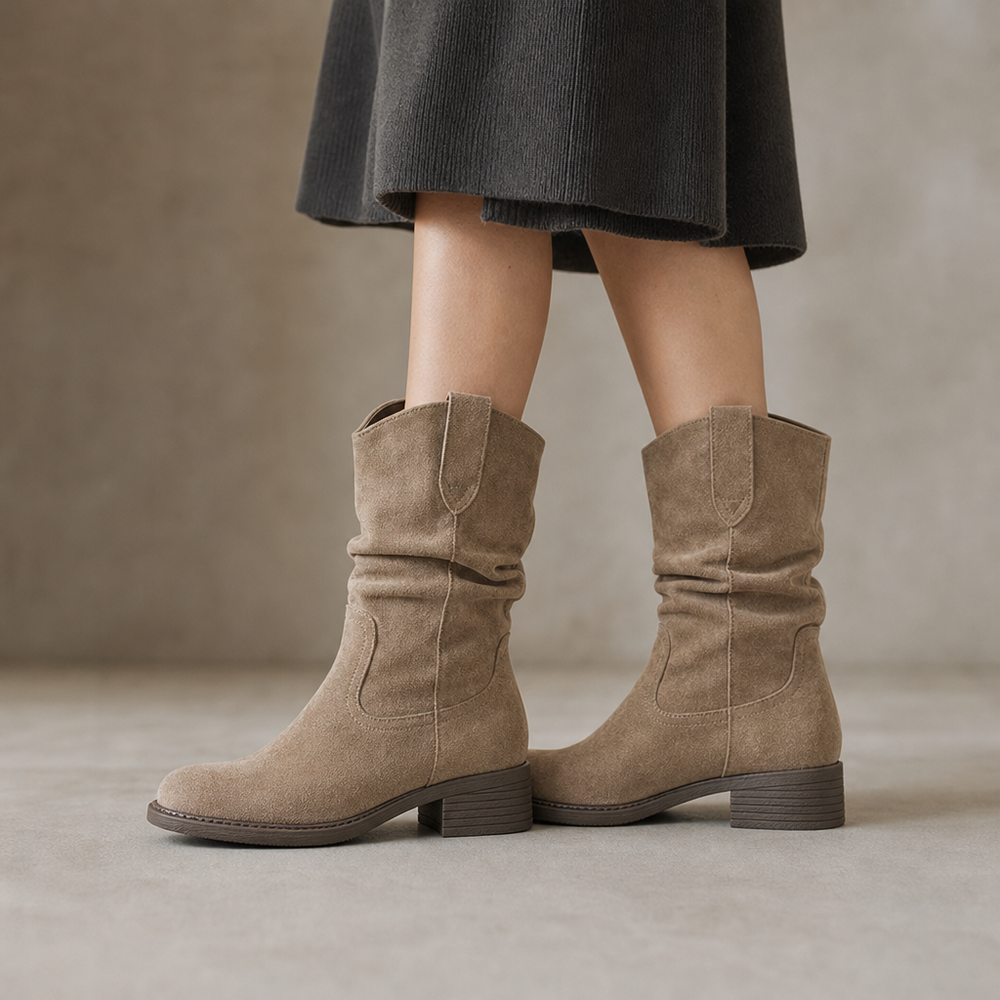 Barga Slouch Boots in Taupe (on foot)