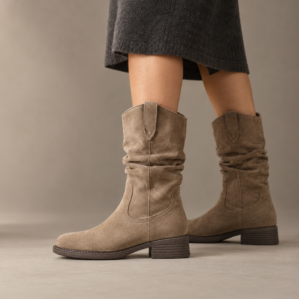 Barga Slouch Boots in Taupe (side view)