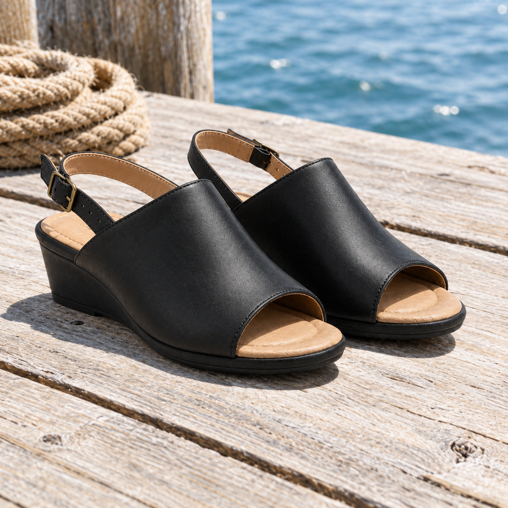 The Amalfi Orthopedic Sandals - Black - styled