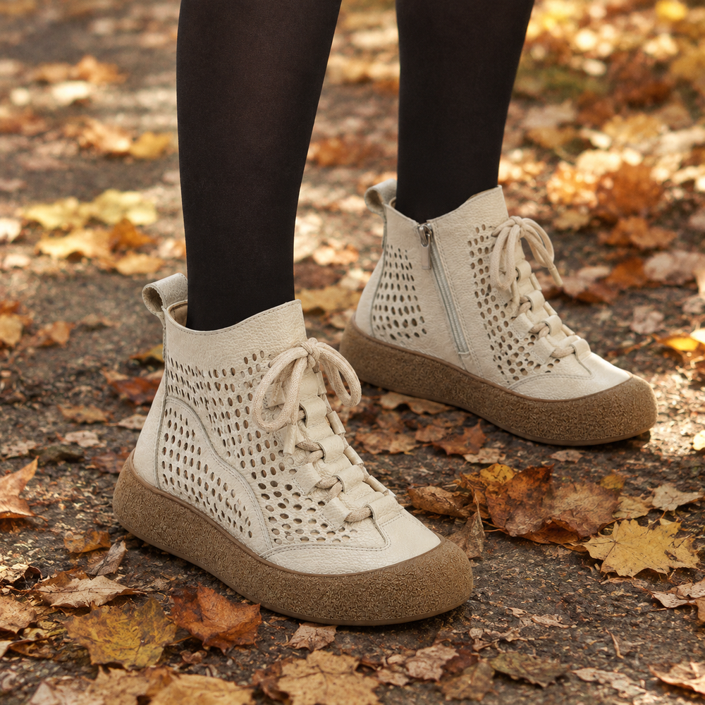Ancona Orthopedic Ankle Boots - Beige - on foot side
