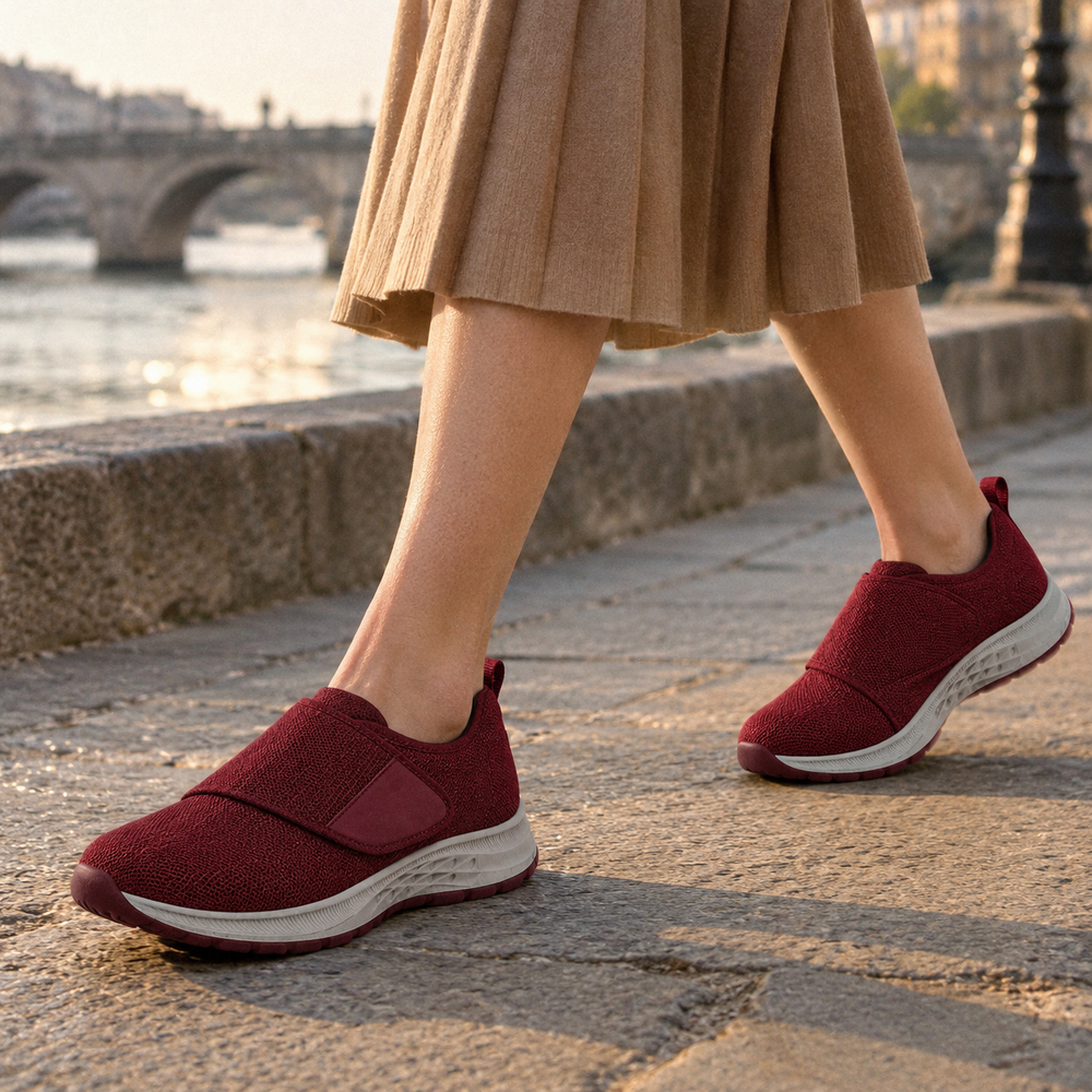 Arbus Orthopedic Walking Shoes - Burgundy - on foot
