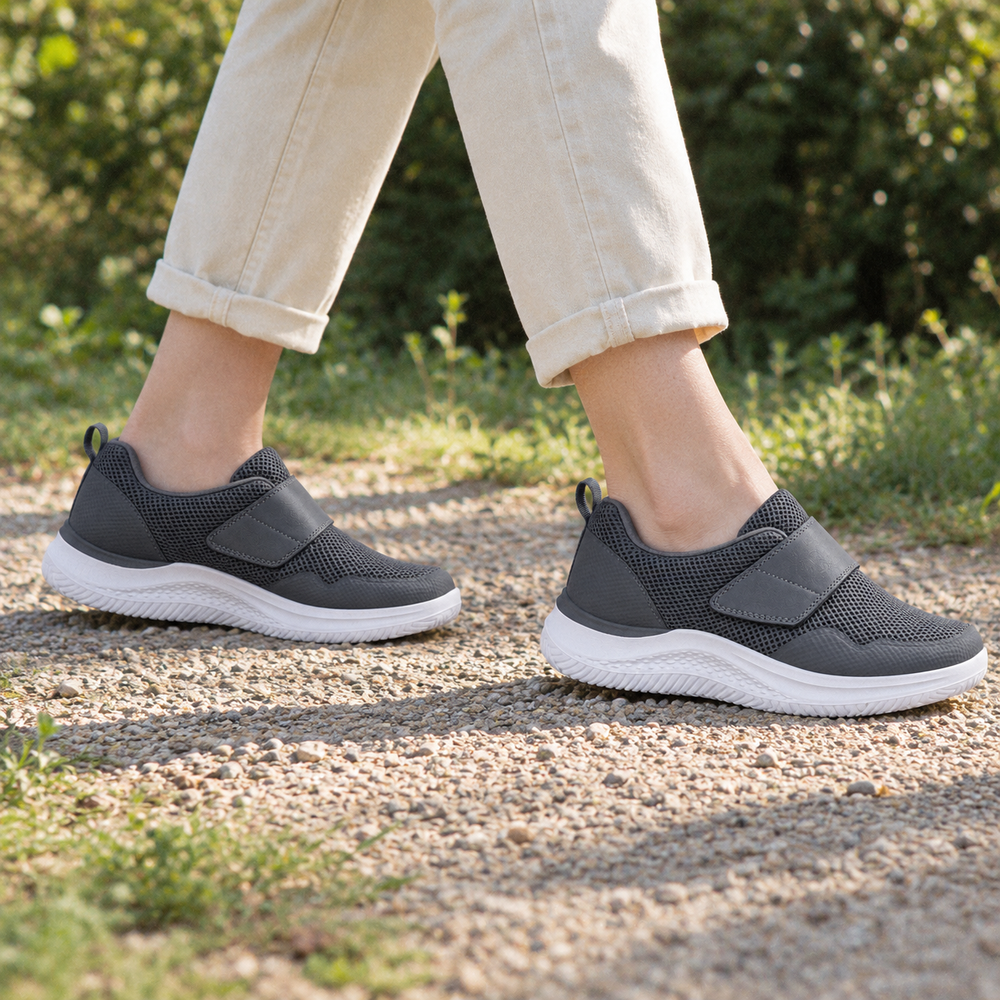 Arco Women's Orthopedic Walking Shoes - Dark Gray - on foot side