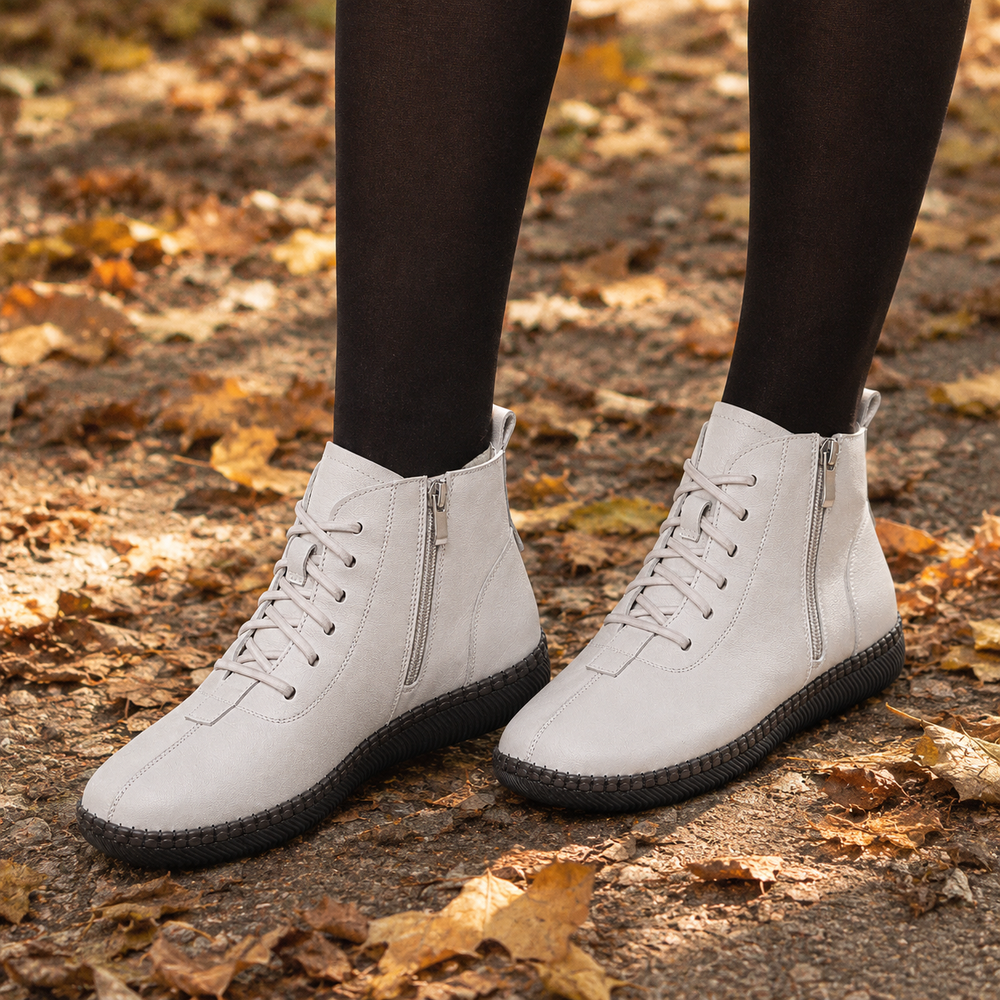 Asti Orthopedic Ankle Boots - White - on foot side