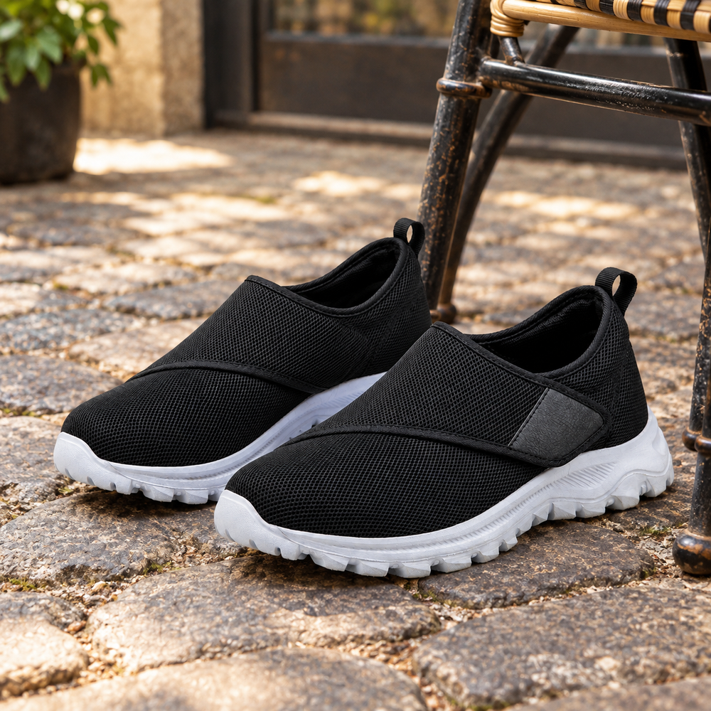 Atri Orthopedic Walking Shoes - Black - styled