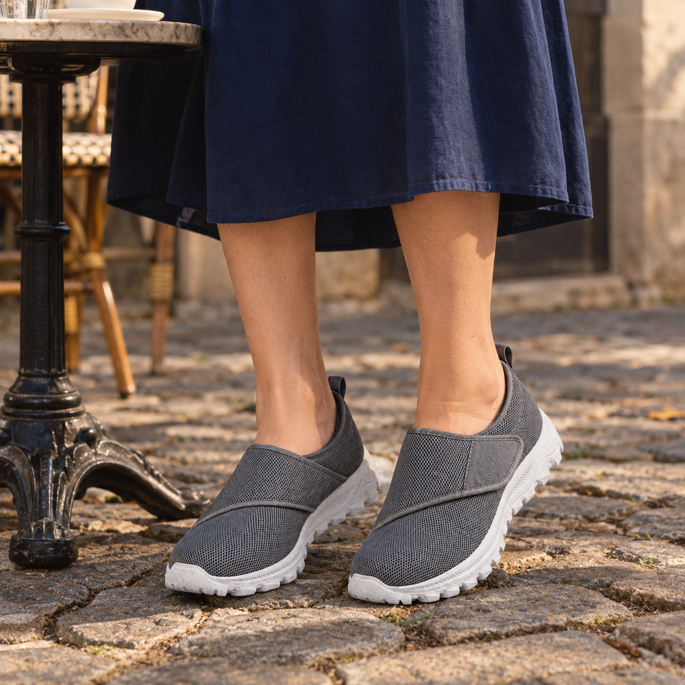 Atri Orthopedic Walking Shoes - Dark Gray - on foot side