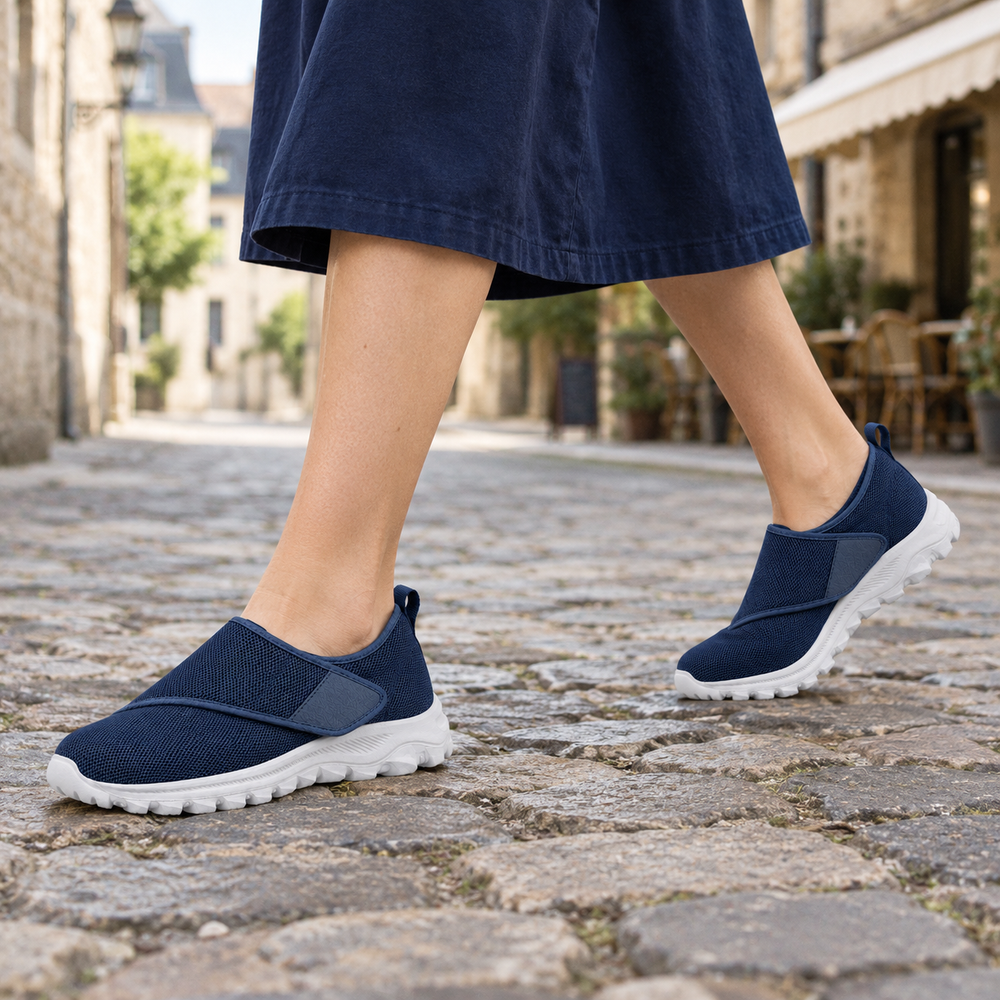 Atri Orthopedic Walking Shoes - Navy - on foot