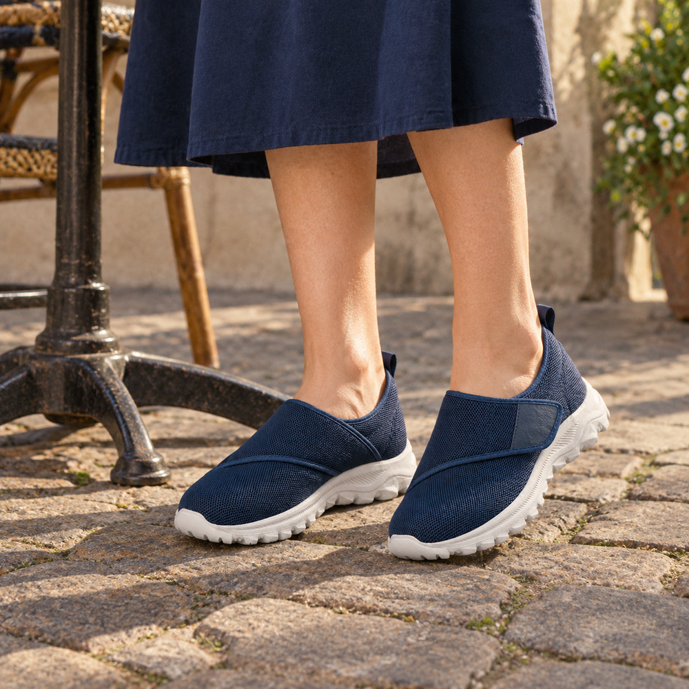 Atri Orthopedic Walking Shoes - Navy - on foot side