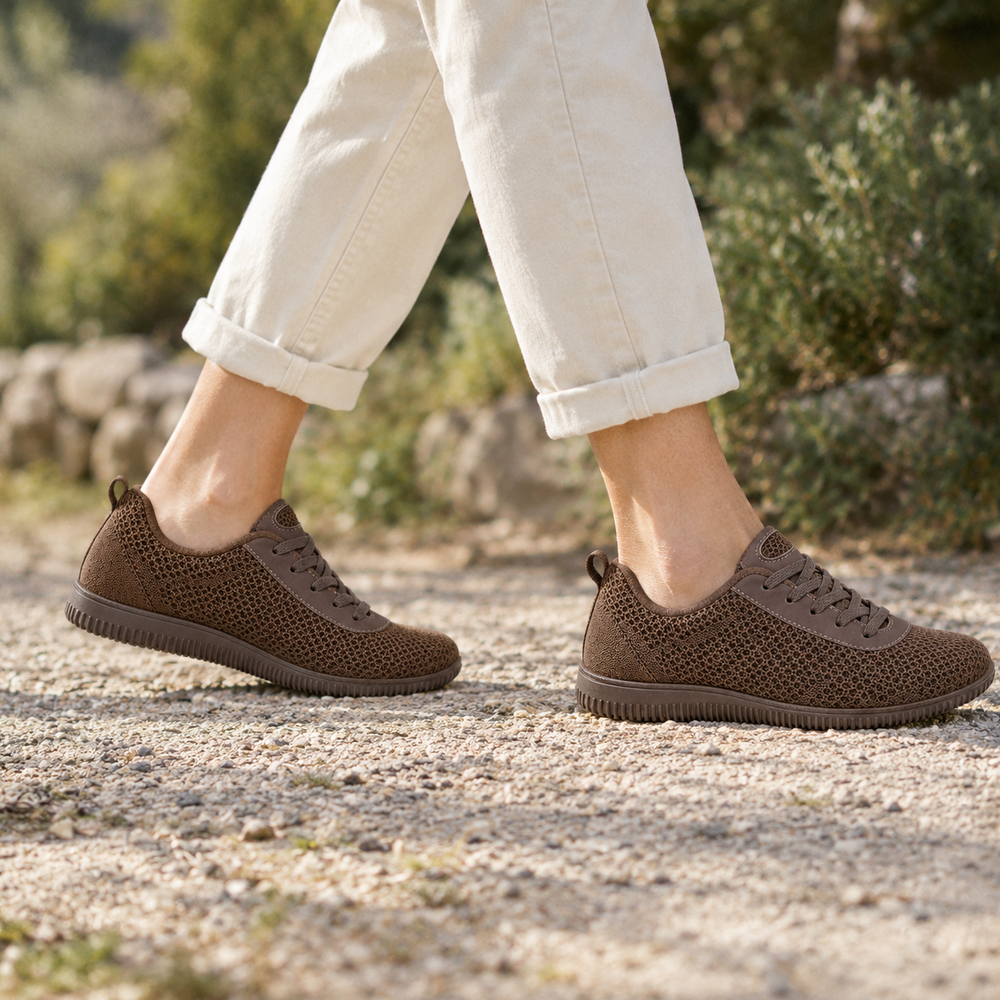 Balestrate Orthopedic Walking Shoes - Brown - on foot side