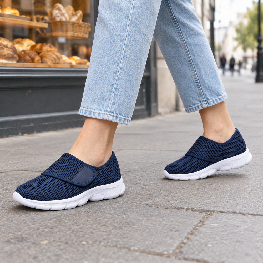 Bellano Orthopedic Walking Shoes - Navy - on foot