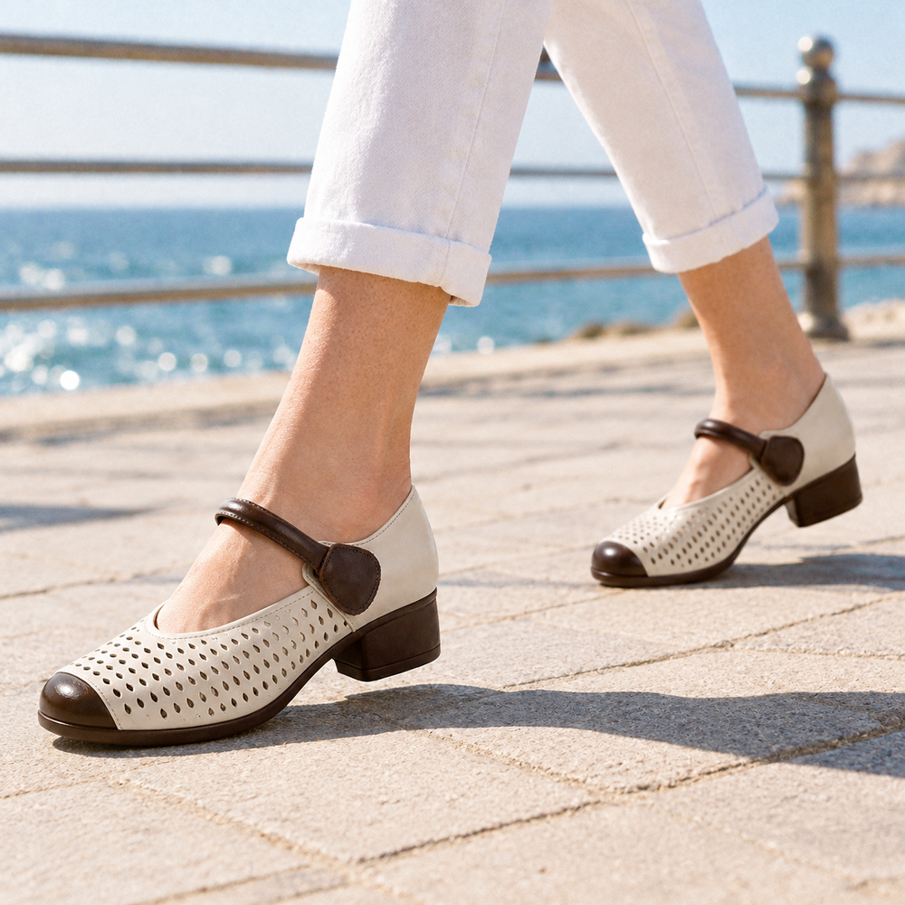 Bergamo Orthopedic Sandals - Cream - on foot