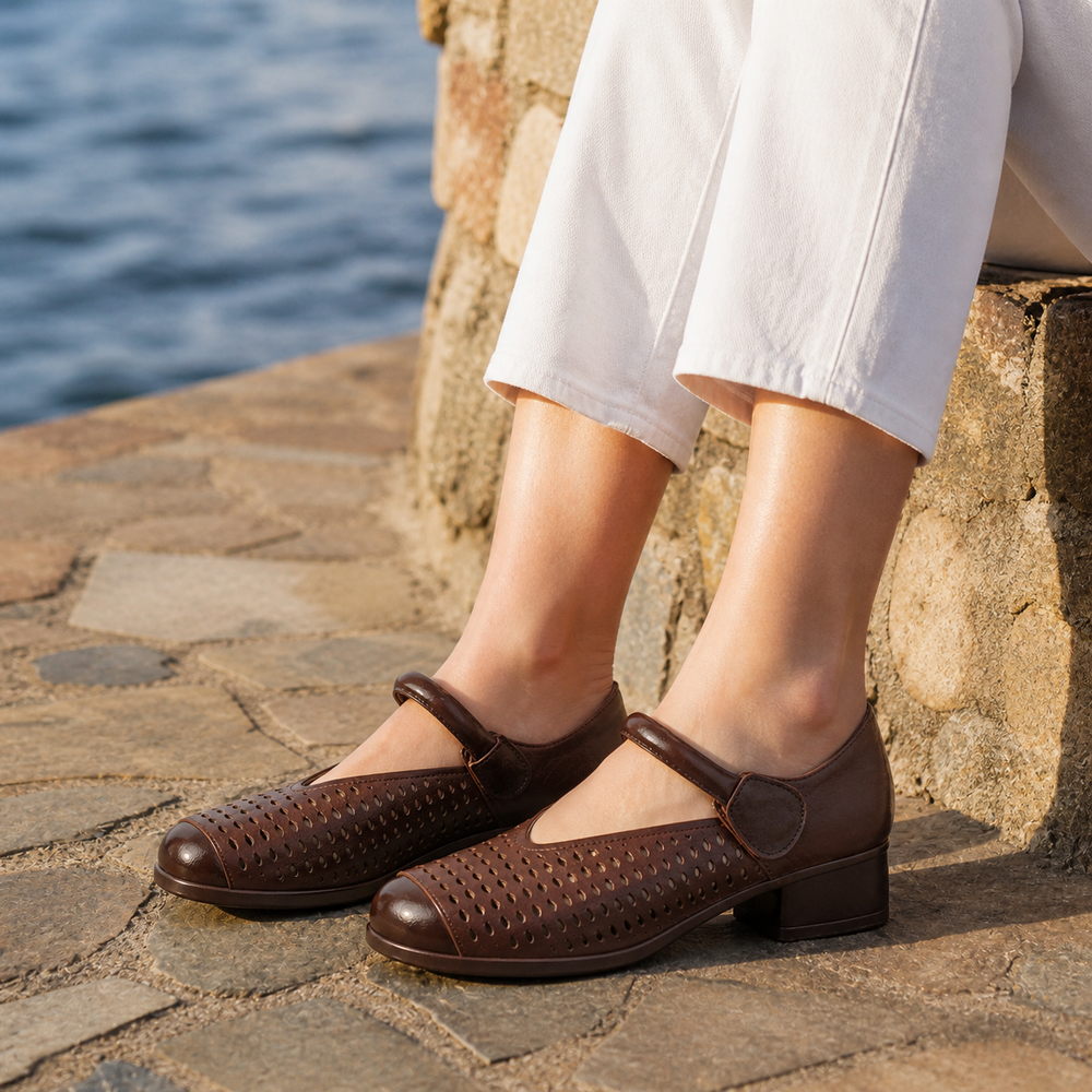 Bergamo Orthopedic Sandals - Dark Brown - on foot side