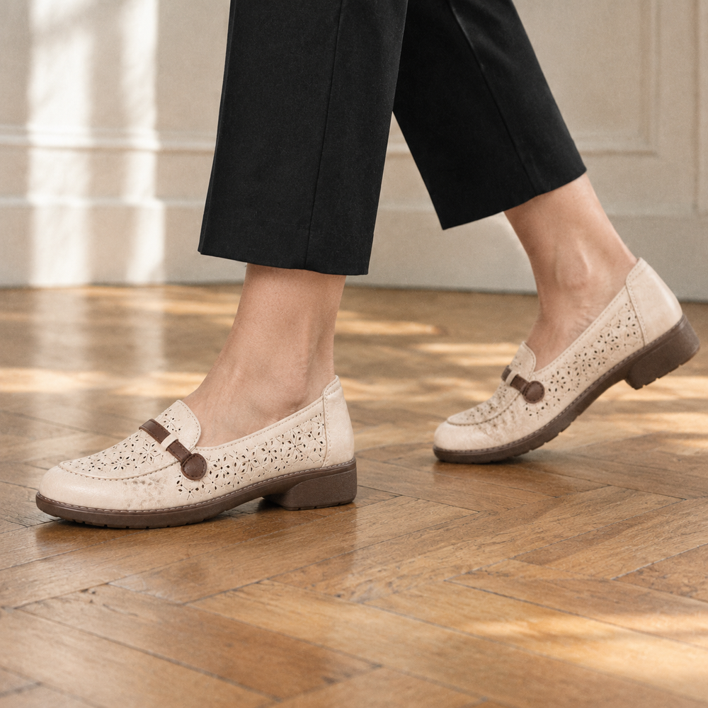 Bordighera Orthopedic Loafers - Beige - on foot side