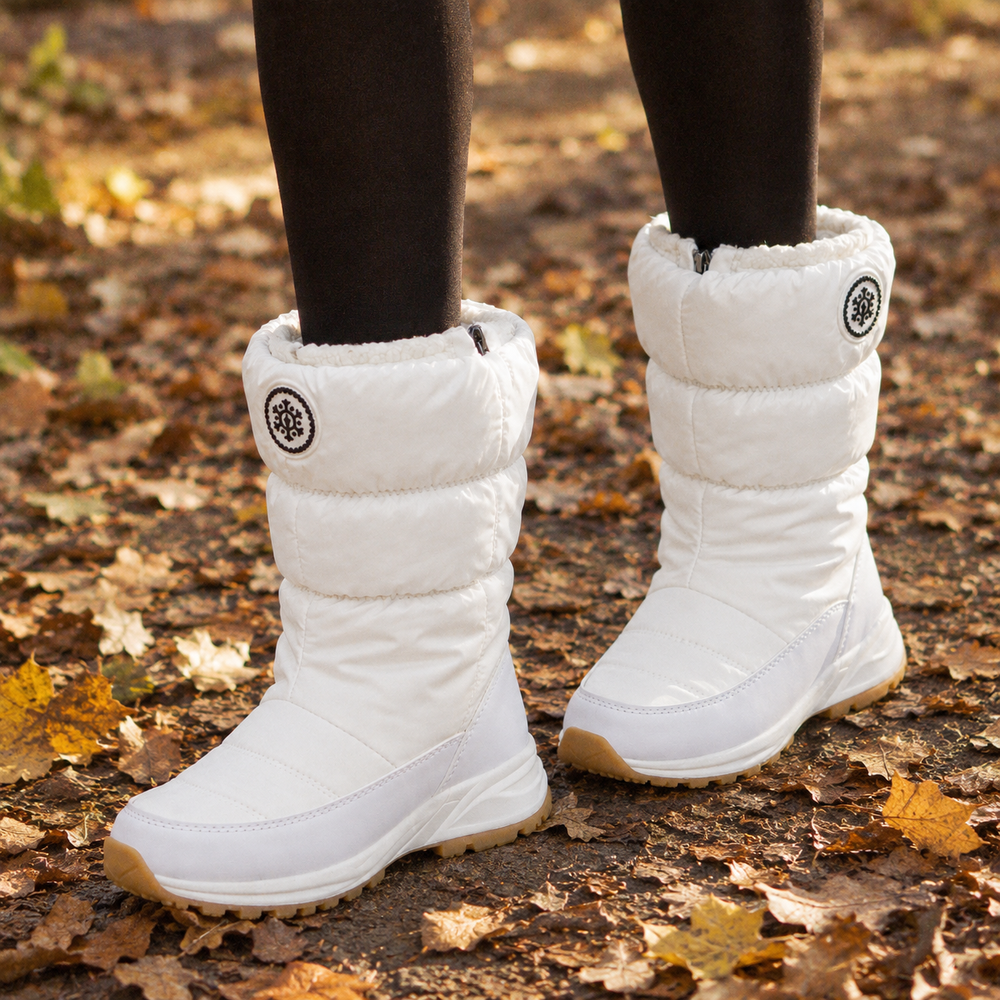 Budoni Orthopedic Quilted Boots - White - on foot side