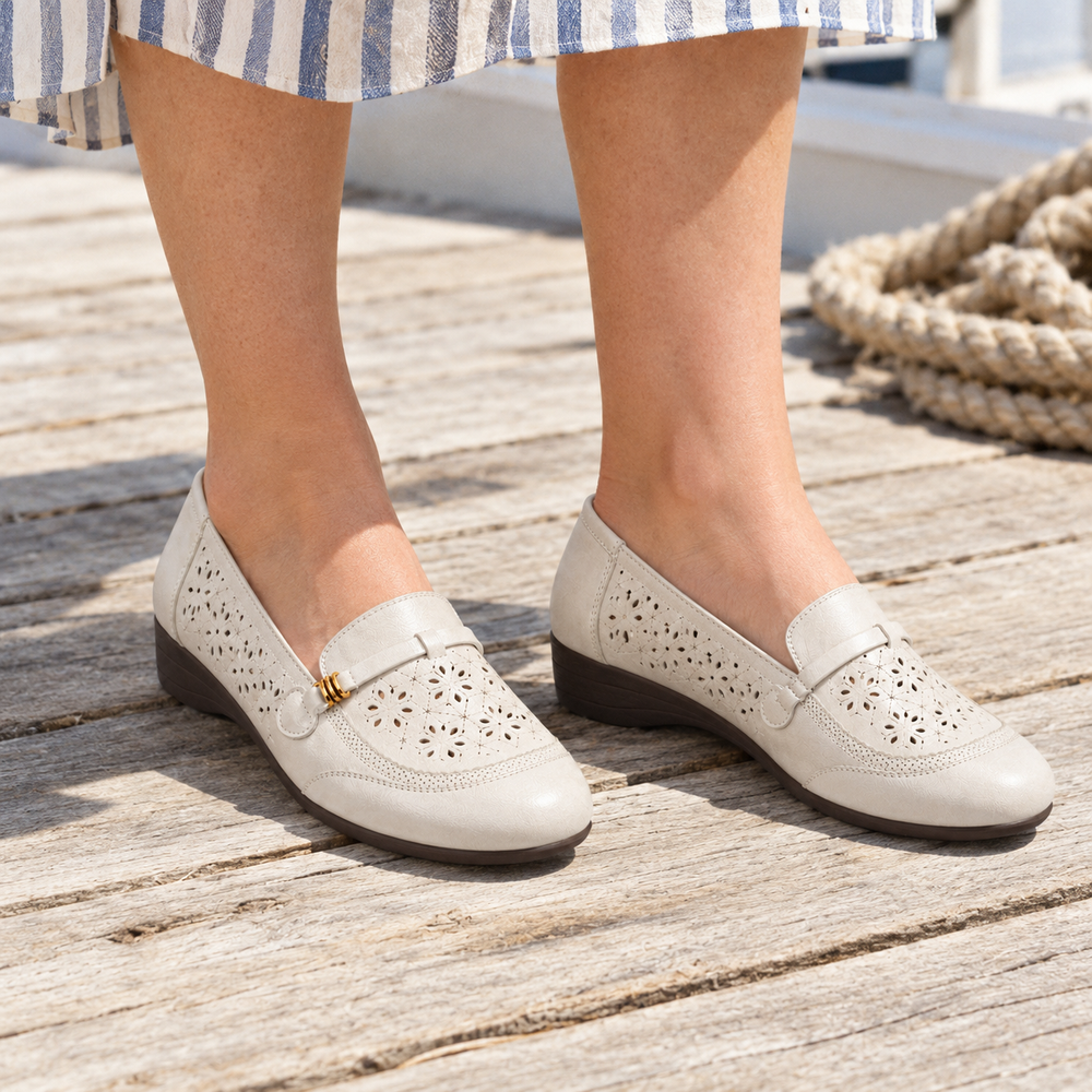 Catania Orthopedic Sandals - Cream - on foot side