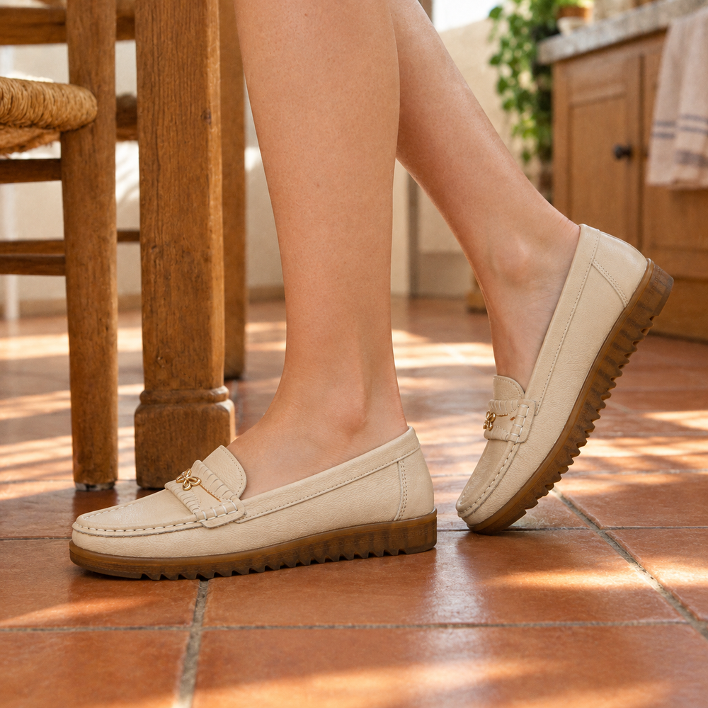 Elba Orthopedic Moccasins - Beige - on foot side