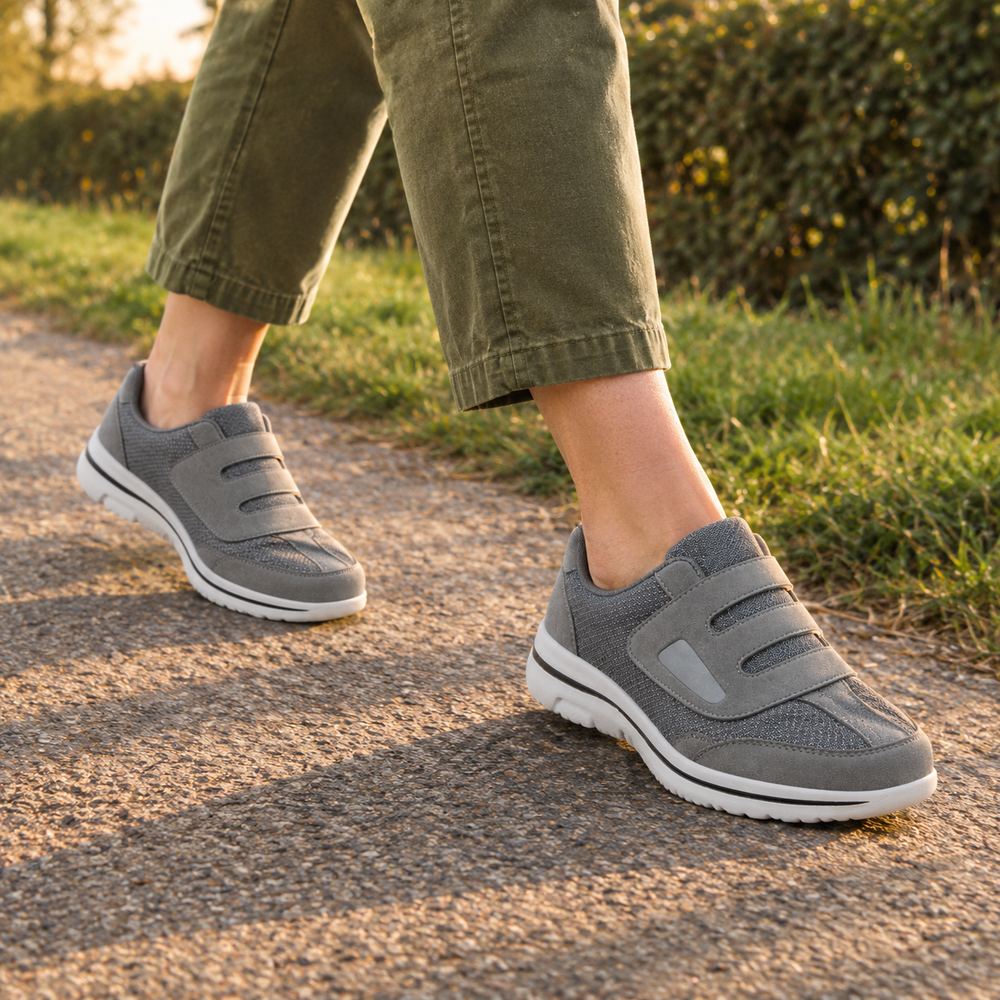 Enna Orthopedic Comfort Shoes - Gray - on foot