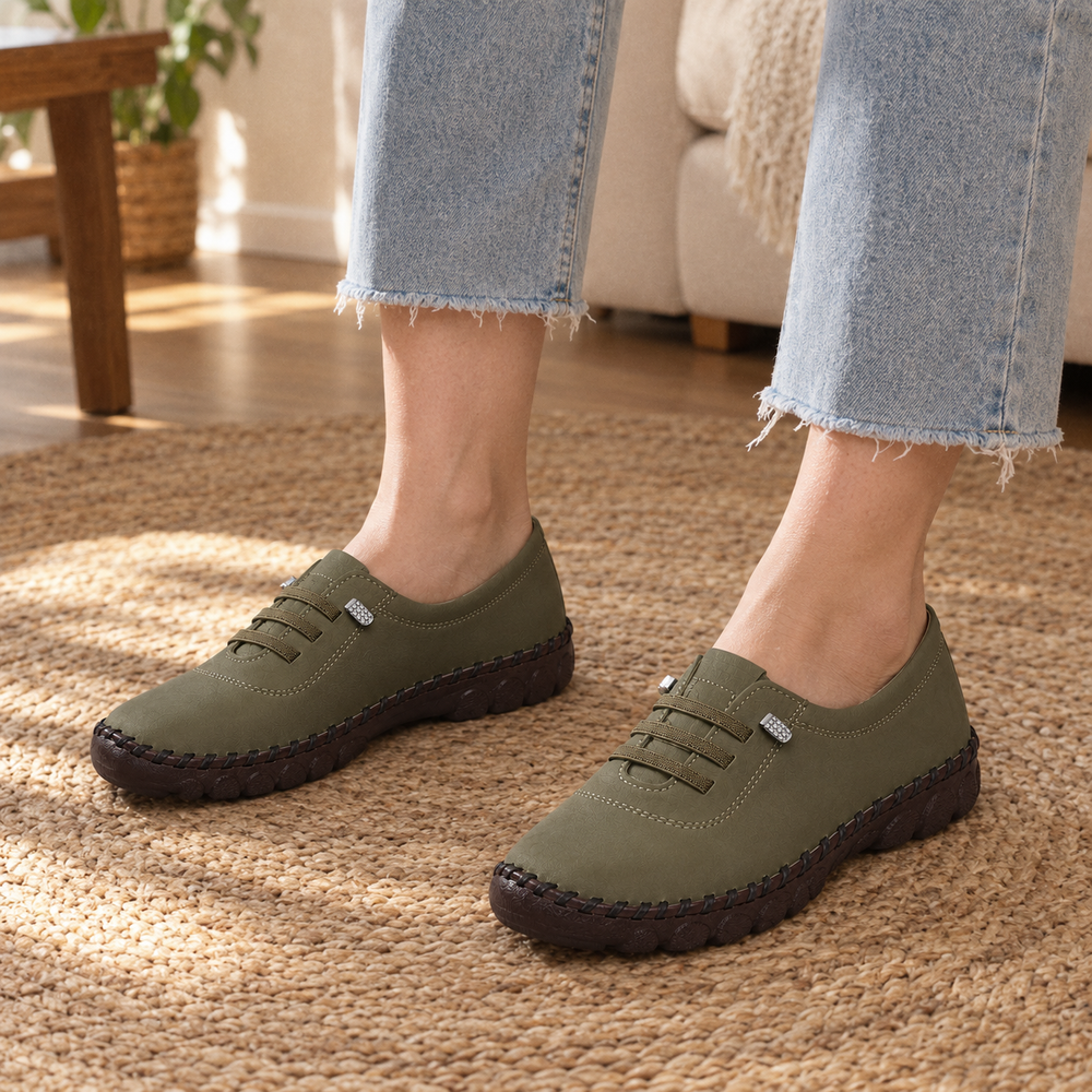 Fiesole Orthopedic Flats - Olive - on foot