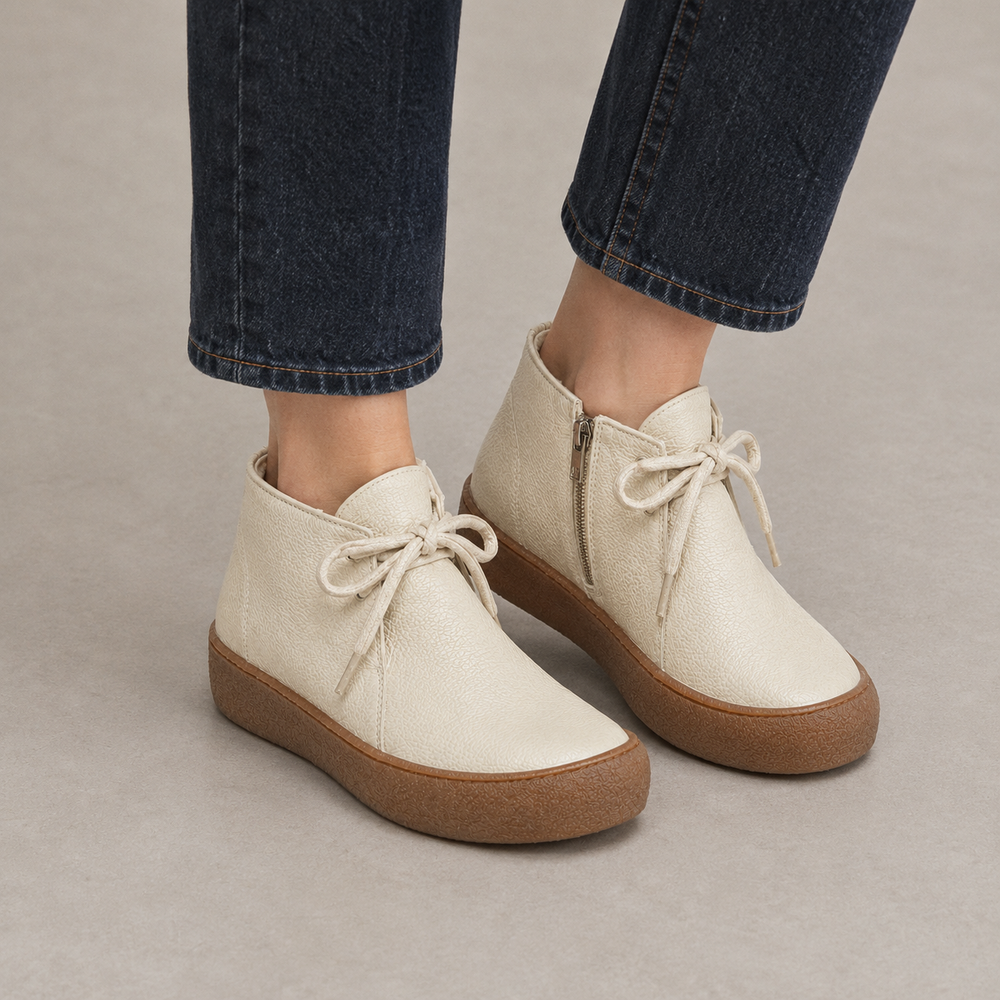 Imola Orthopedic Ankle Boots - Off-White - on foot side