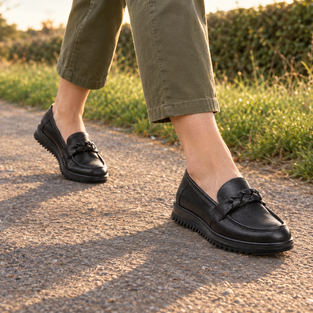 Ischia Orthopedic Comfort Shoes - Black - on foot