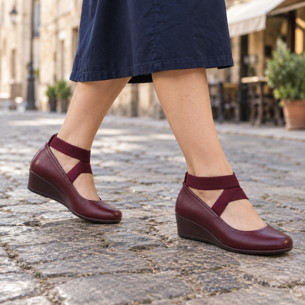 The Lucca Orthopedic Comfort Shoes - Burgundy - on foot