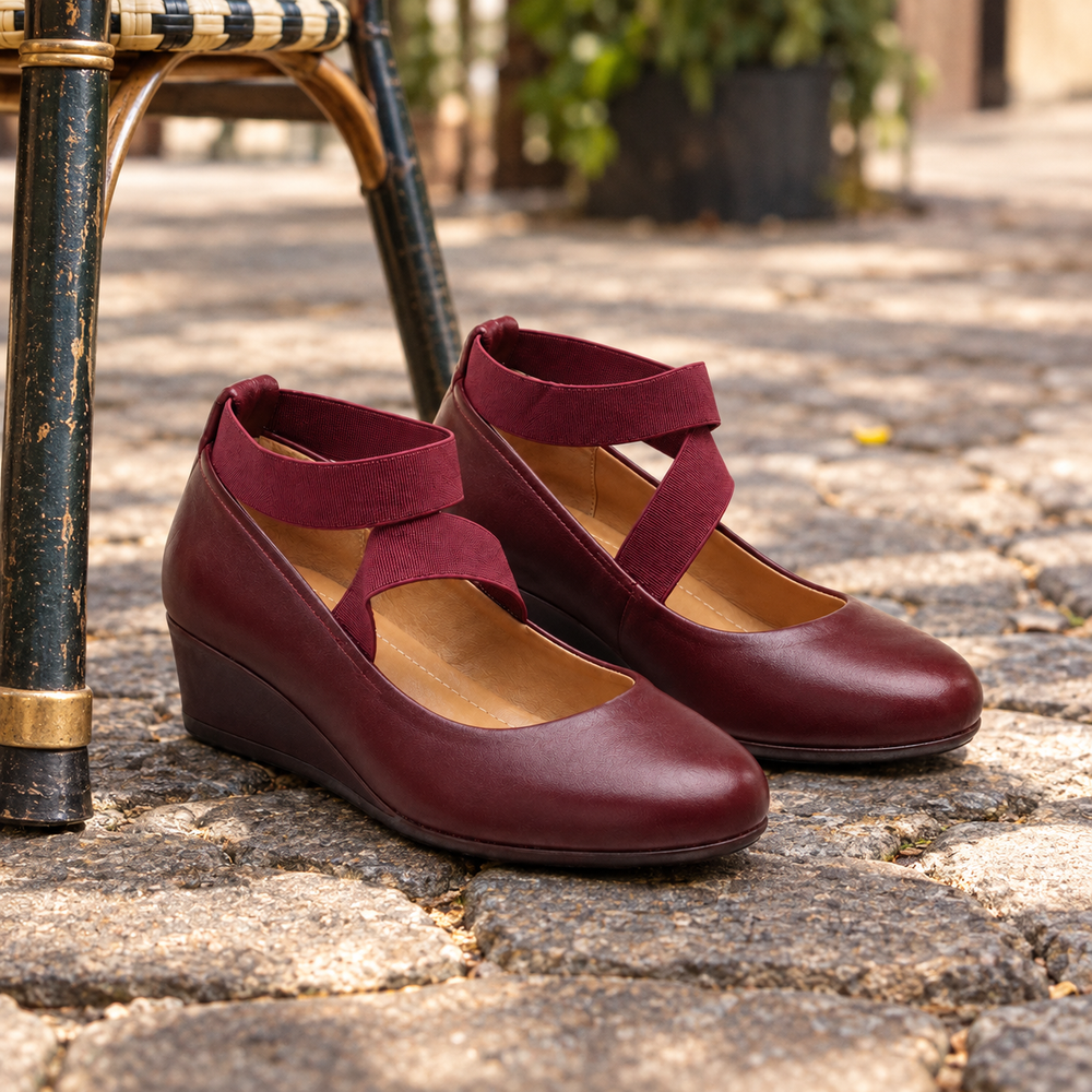 The Lucca Orthopedic Comfort Shoes - Burgundy - styled