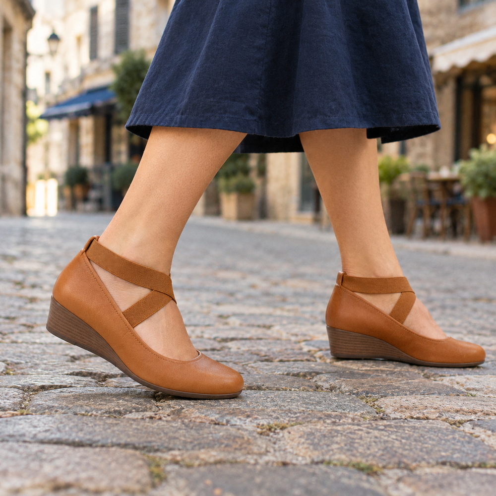 The Lucca Orthopedic Comfort Shoes - Tan - on foot