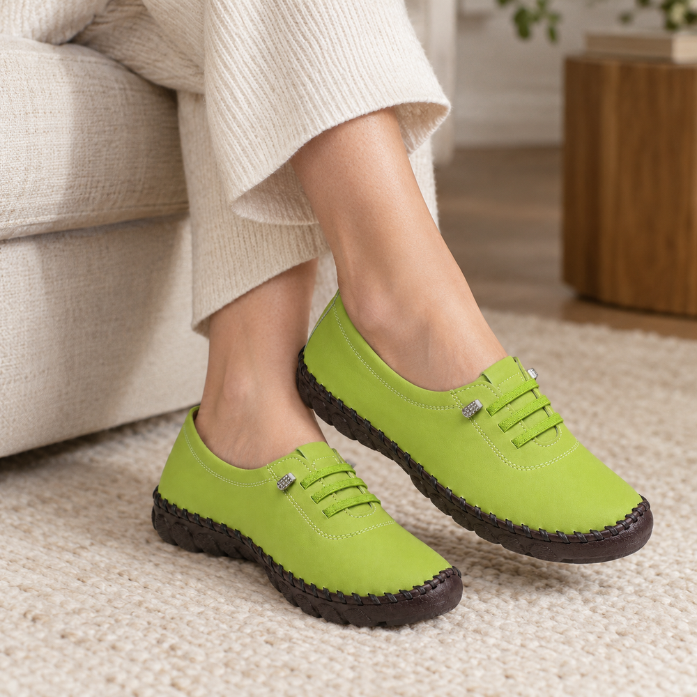 Modena Orthopedic Flats - Apple Green - on foot side