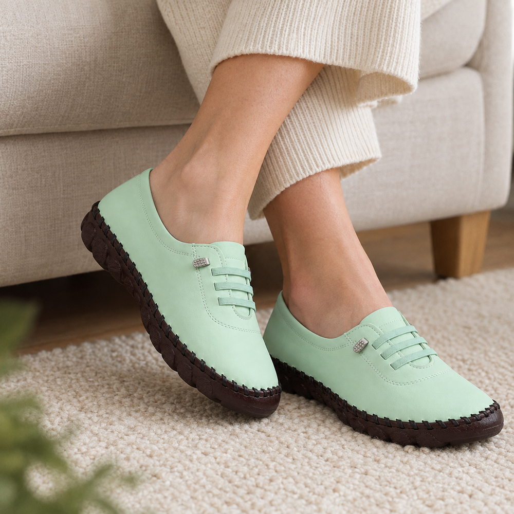 Modena Orthopedic Flats - Sage - on foot side