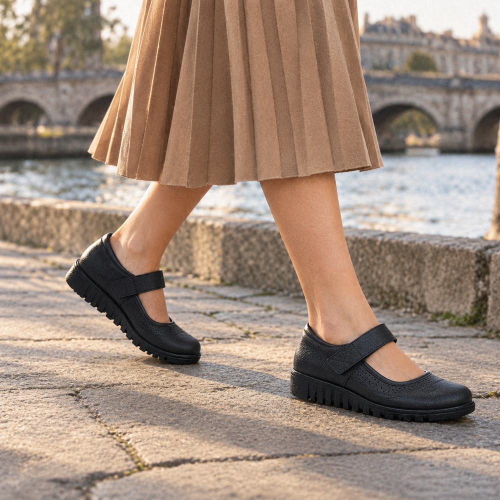Orvieto Orthopedic Comfort Shoes - Black - on foot