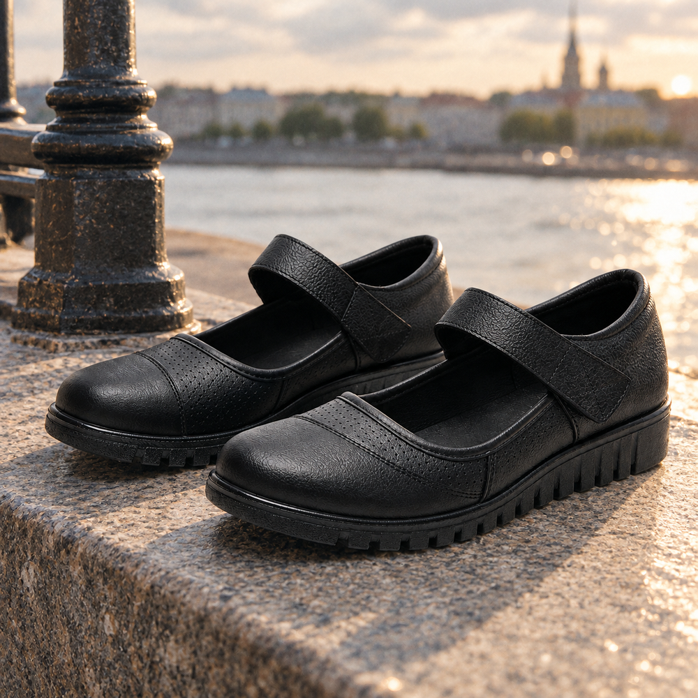 Orvieto Orthopedic Comfort Shoes - Black - styled