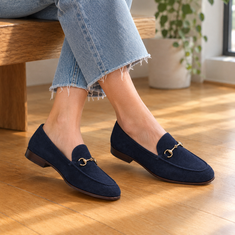 The Porto Orthopedic Loafers - Navy - on foot side