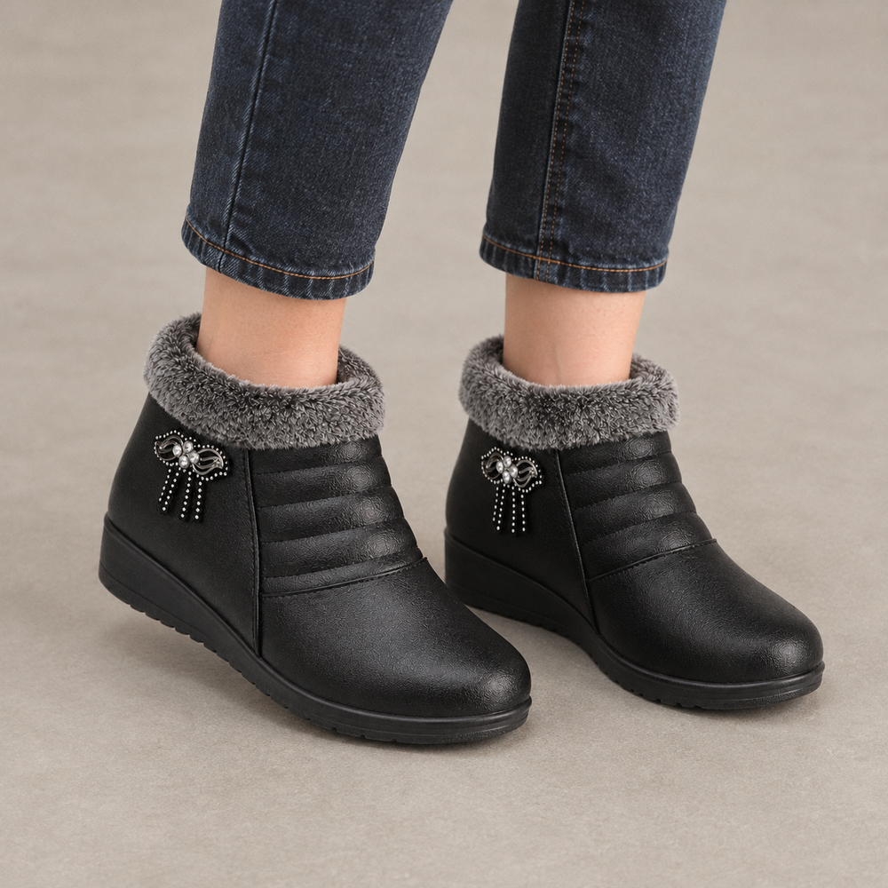 Positano Orthopedic Ankle Boots - Black - on foot side