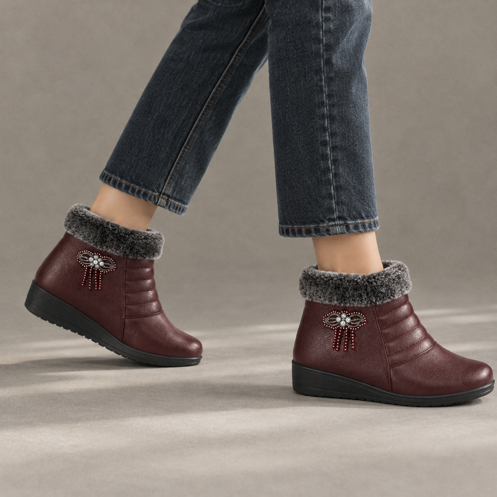 Positano Orthopedic Ankle Boots - Red - on foot