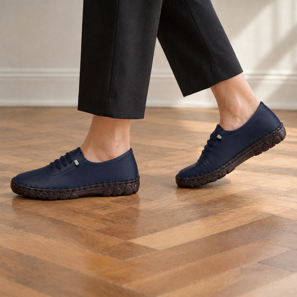 Rimini Orthopedic Flats - Navy - on foot side