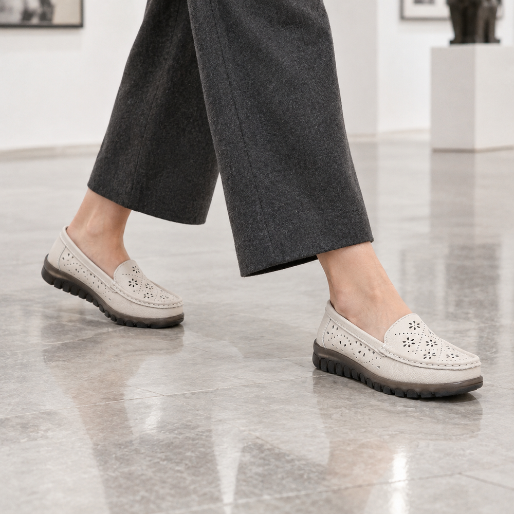 Salerno Orthopedic Loafers - Beige - on foot