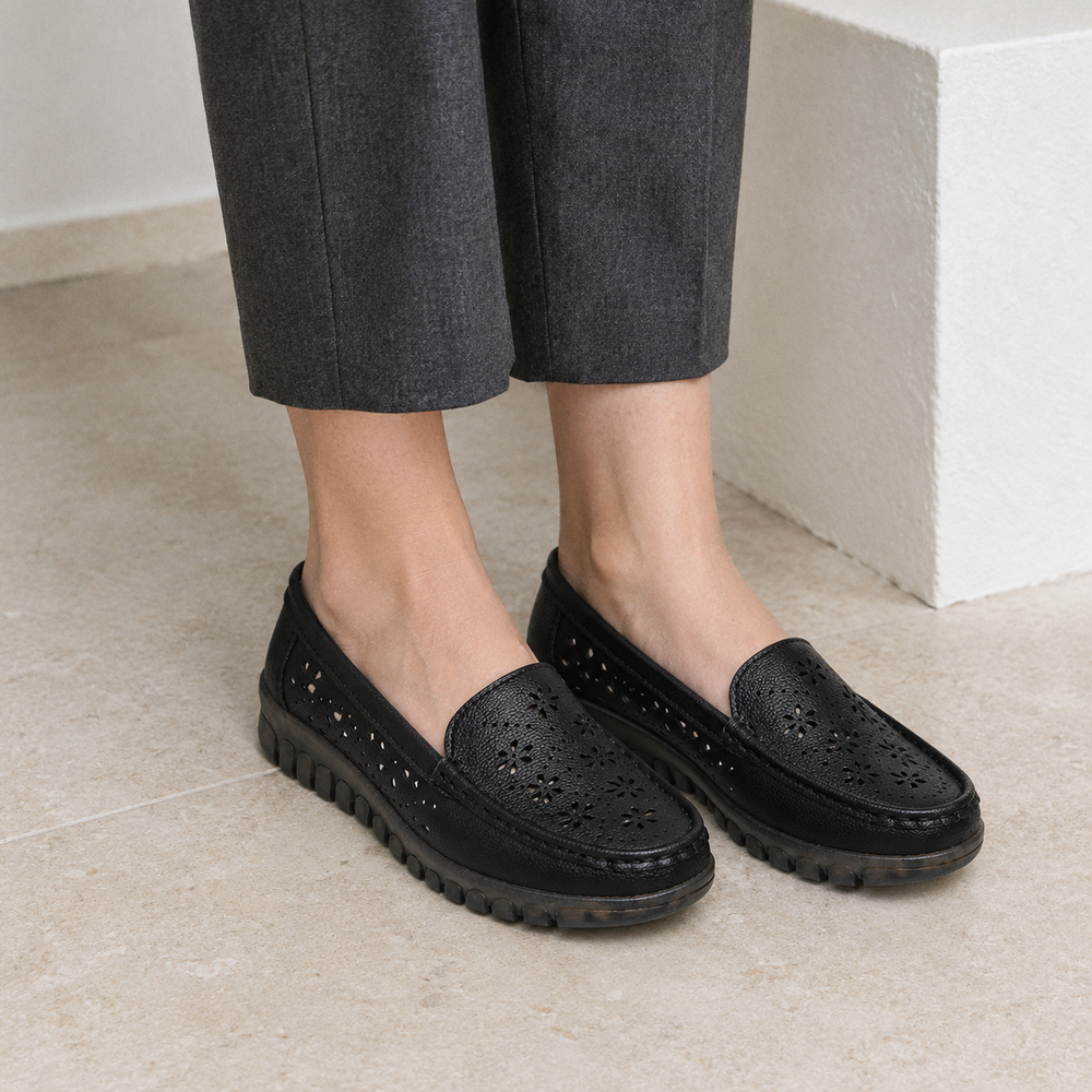 Salerno Orthopedic Loafers - Black - on foot side