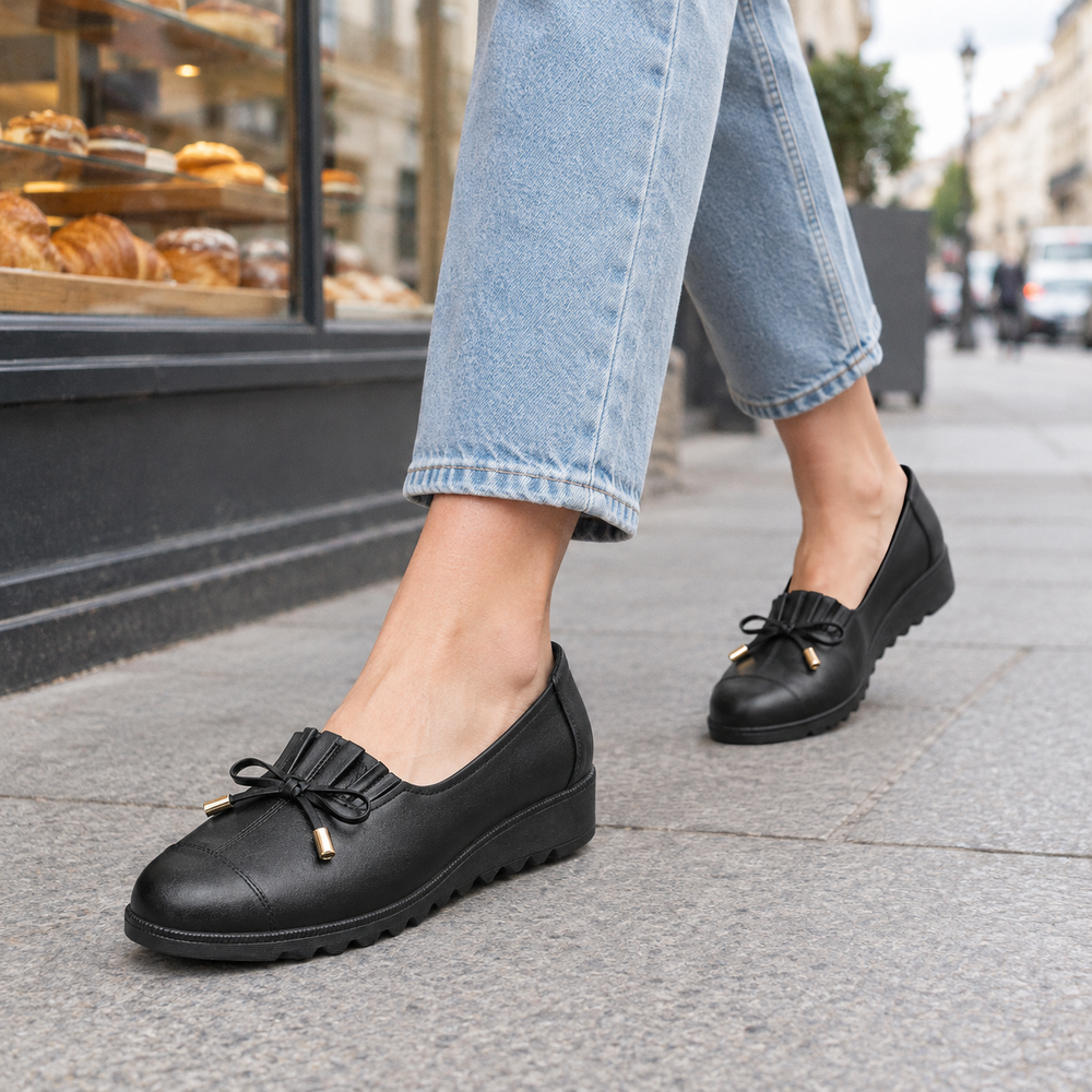 Sorrento Orthopedic Comfort Shoes - Black - on foot