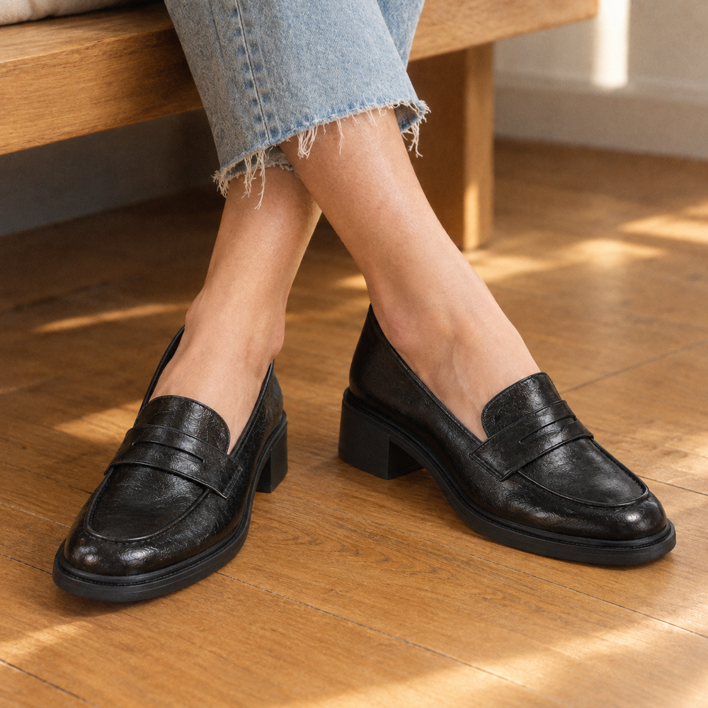 Torino Orthopedic Loafers - Black - on foot side