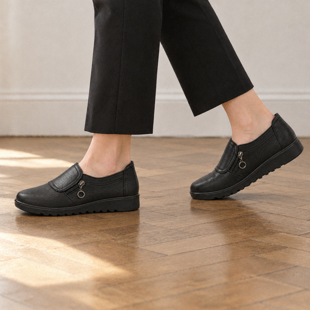 Trapani Orthopedic Flats - Black - on foot side